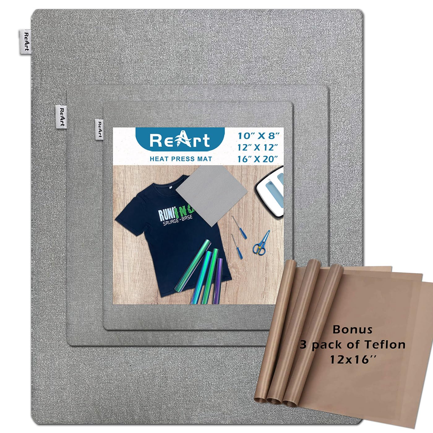 ReArt Easy Heat Press Mat 12x12 with Teflon Sheets 12x16 Inch 3 Pack for Effortless Ironing and Crafting - View 7 of 7