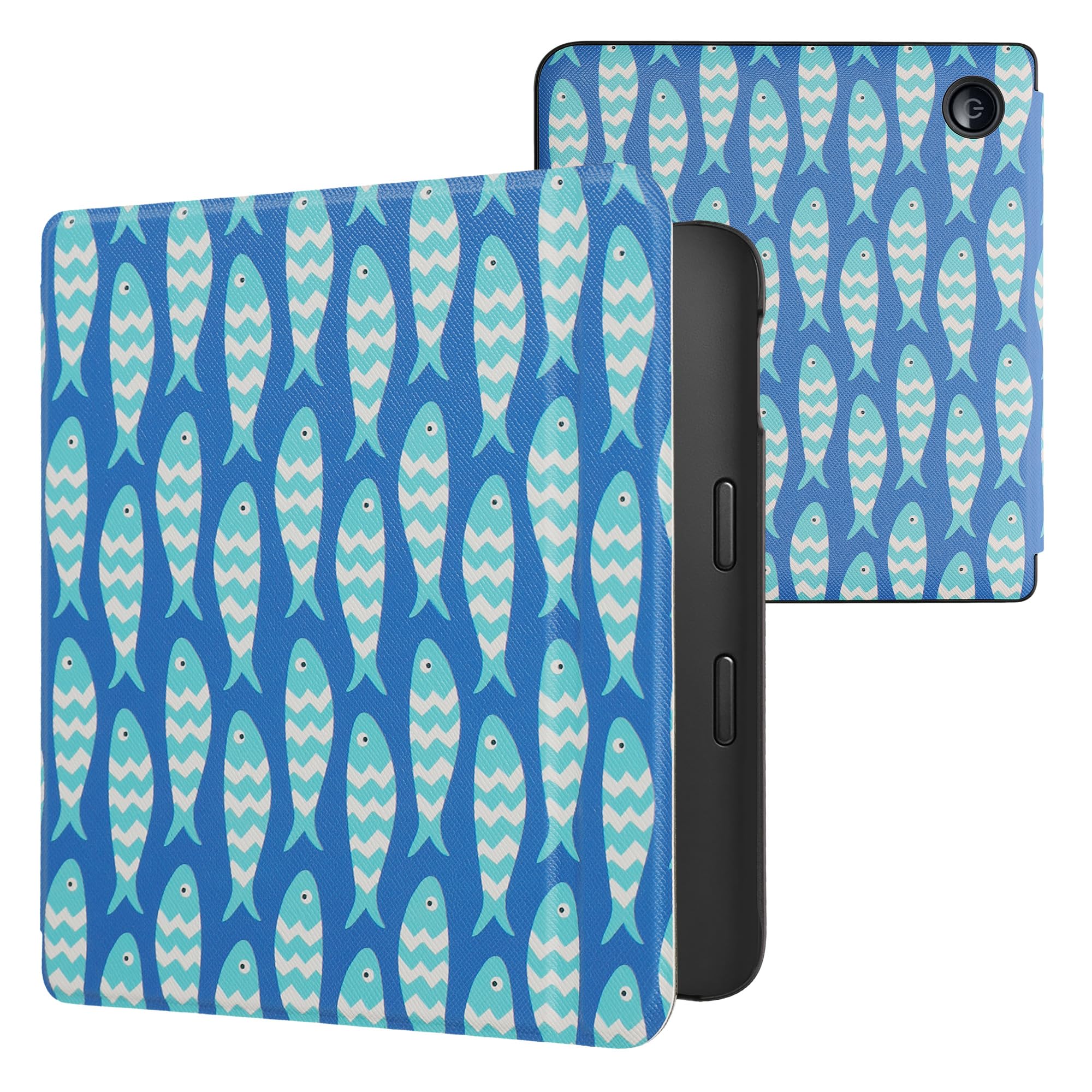 KWMobile Kobo Libra 2 Case - Stylish Flower Leaf eReader Cover in White, Pink & Blue