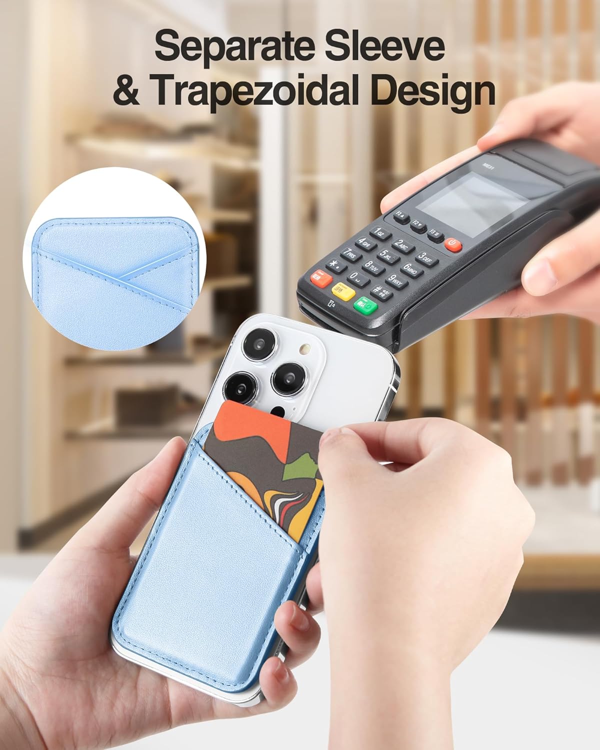 Miroddi Miroddi Magnetic Wallet for iPhone 16 15 14 13 12 Ultra Thin Invisible Card Holder Vegan Leather White Ice - View 2 of 7