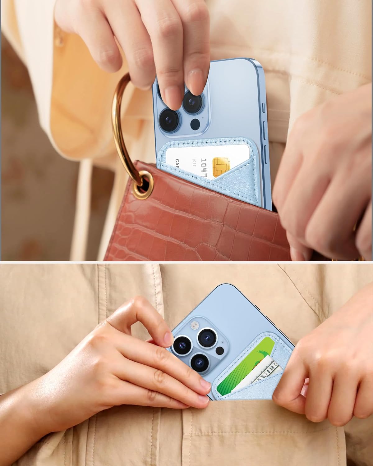 Miroddi Miroddi Magnetic Wallet for iPhone 16 15 14 13 12 Ultra Thin Invisible Card Holder Vegan Leather White Ice - View 3 of 7