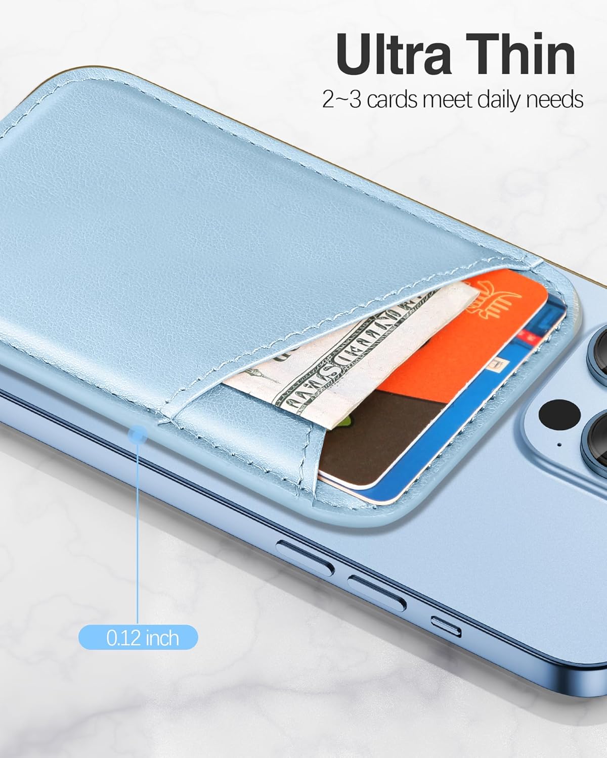 Miroddi Miroddi Magnetic Wallet for iPhone 16 15 14 13 12 Ultra Thin Invisible Card Holder Vegan Leather White Ice - View 5 of 7