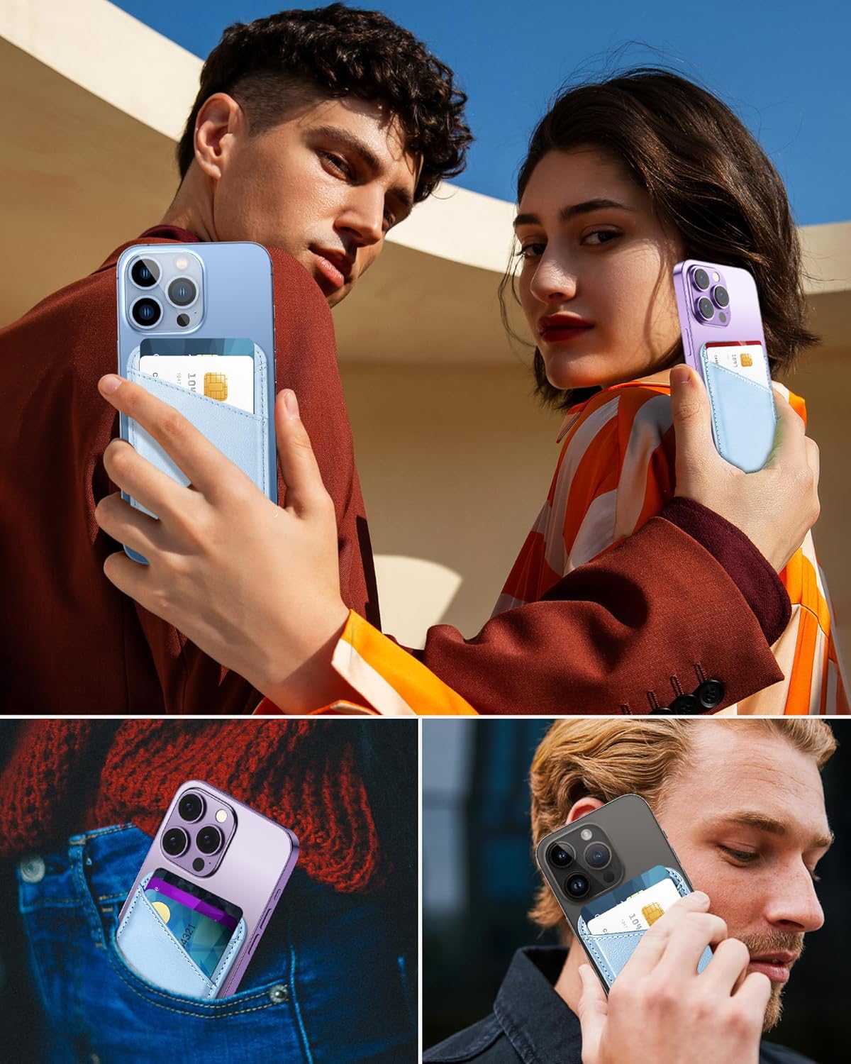 Miroddi Miroddi Magnetic Wallet for iPhone 16 15 14 13 12 Ultra Thin Invisible Card Holder Vegan Leather White Ice - View 6 of 7