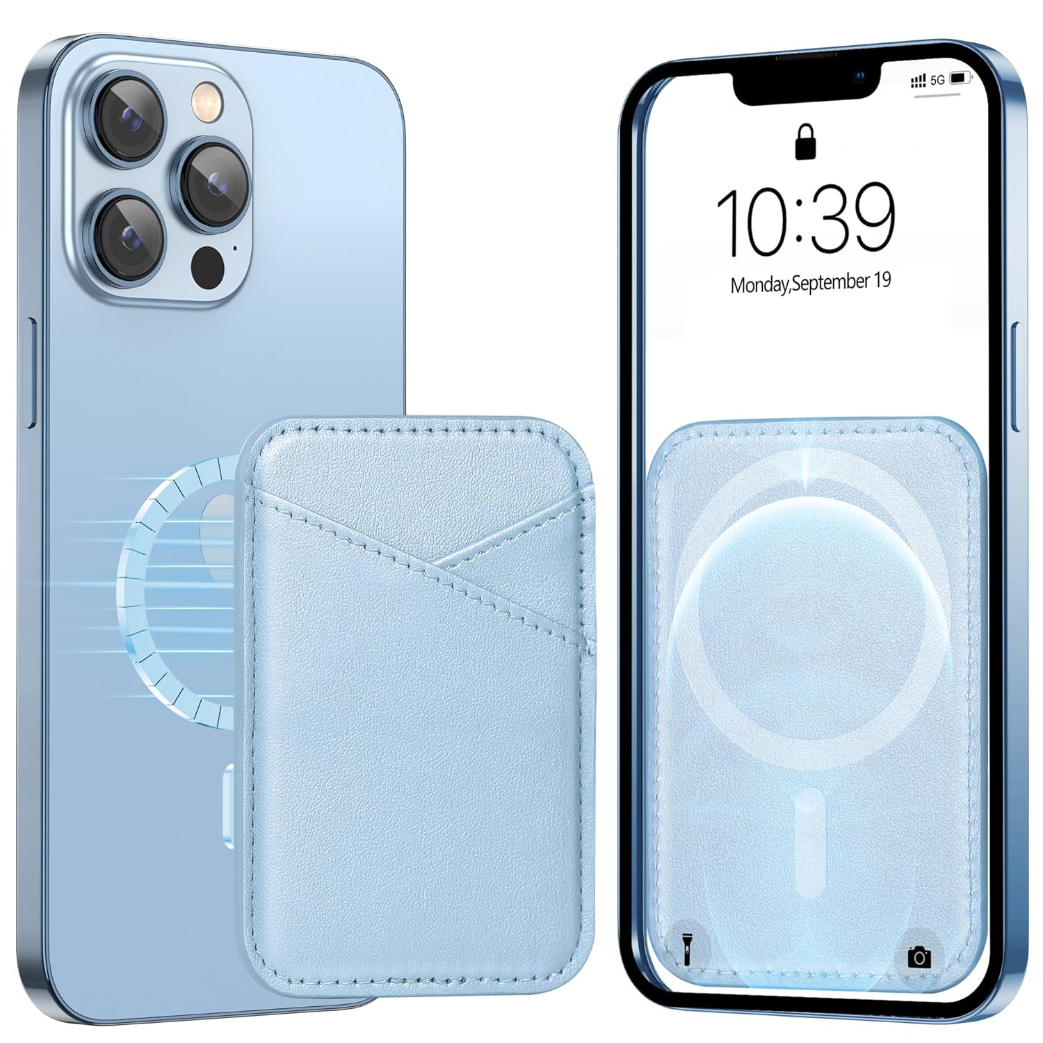 Miroddi Miroddi Magnetic Wallet for iPhone 16 15 14 13 12 Ultra Thin Invisible Card Holder Vegan Leather White Ice