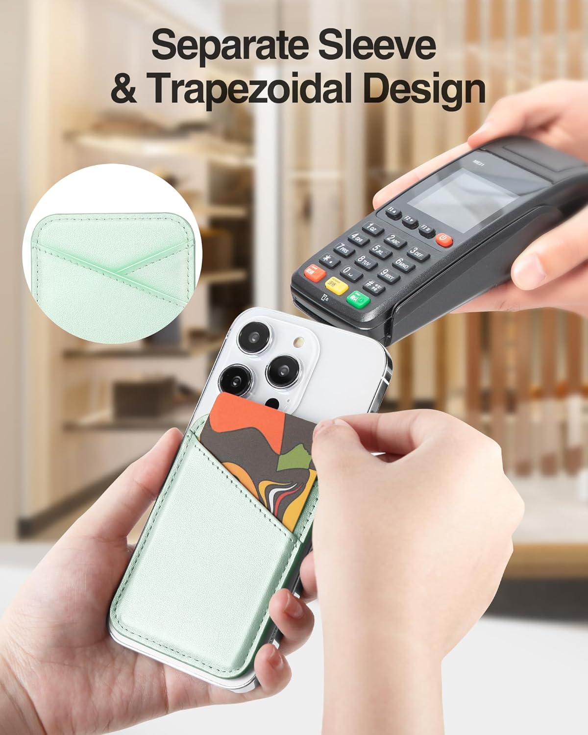 Miroddi Miroddi Magnetic Wallet for iPhone 16 15 14 13 12 Ultra Thin Card Holder Vegan Leather Leafy Green 2 Slot Design - View 2 of 7