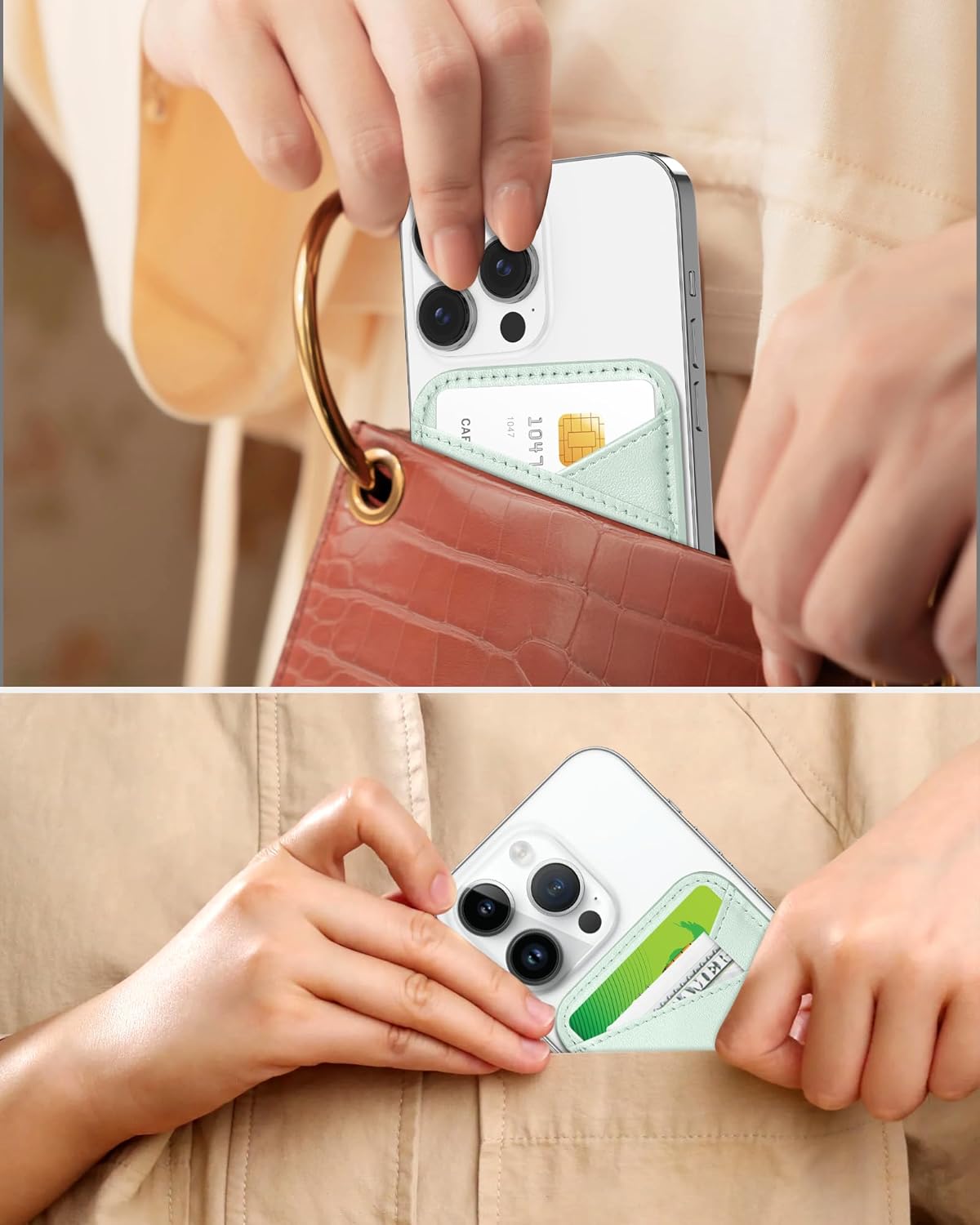 Miroddi Miroddi Magnetic Wallet for iPhone 16 15 14 13 12 Ultra Thin Card Holder Vegan Leather Leafy Green 2 Slot Design - View 3 of 7