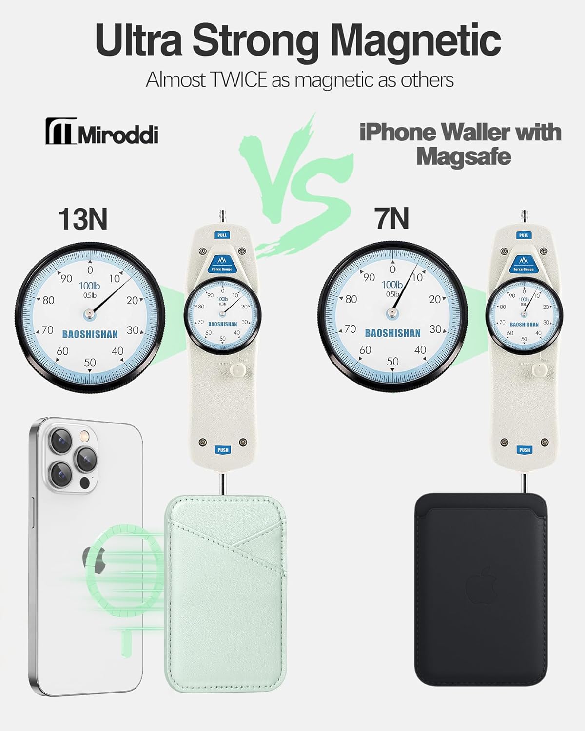 Miroddi Miroddi Magnetic Wallet for iPhone 16 15 14 13 12 Ultra Thin Card Holder Vegan Leather Leafy Green 2 Slot Design - View 4 of 7