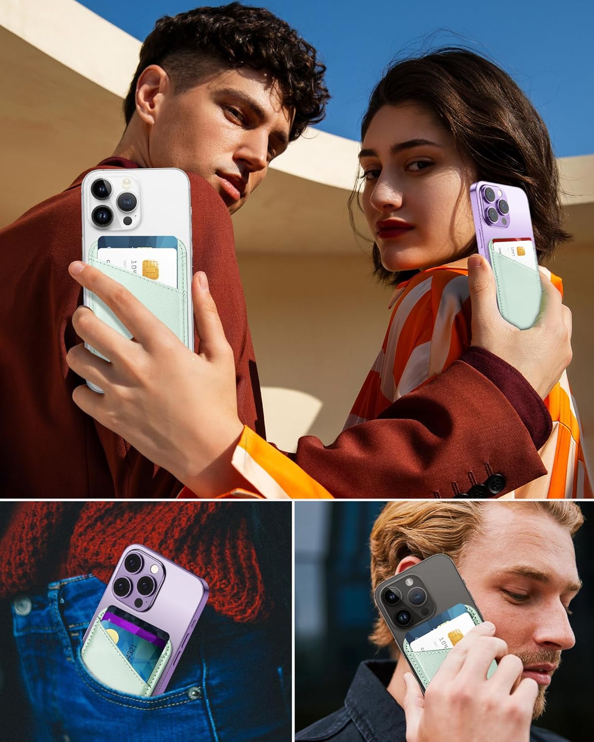 Miroddi Miroddi Magnetic Wallet for iPhone 16 15 14 13 12 Ultra Thin Card Holder Vegan Leather Leafy Green 2 Slot Design - View 6 of 7