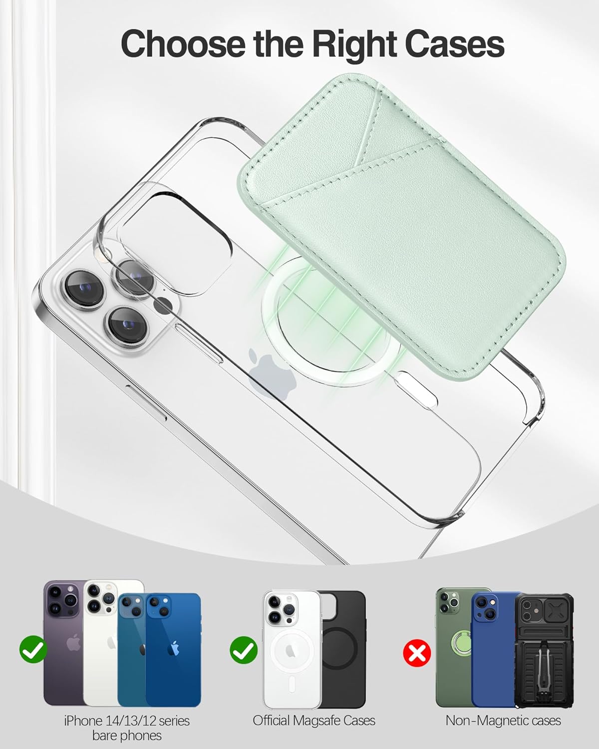 Miroddi Miroddi Magnetic Wallet for iPhone 16 15 14 13 12 Ultra Thin Card Holder Vegan Leather Leafy Green 2 Slot Design - View 7 of 7