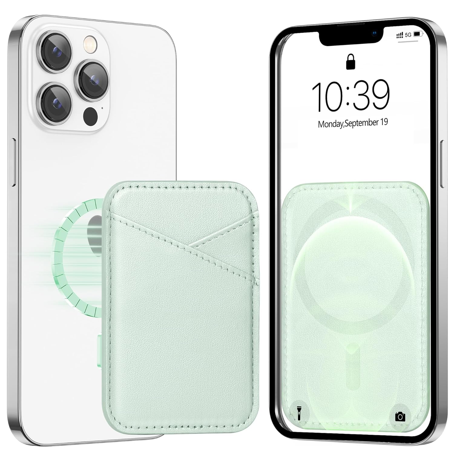 Miroddi Miroddi Magnetic Wallet for iPhone 16 15 14 13 12 Ultra Thin Card Holder Vegan Leather Leafy Green 2 Slot Design