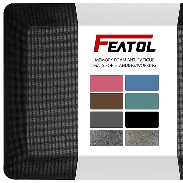 FEATOL FEATOL Anti Fatigue Mats Set of 2 Thick Cushioned Ergonomic Kitchen and Office Floor Mats Non Slip Memory Foam Comfort 20 x 32 Black