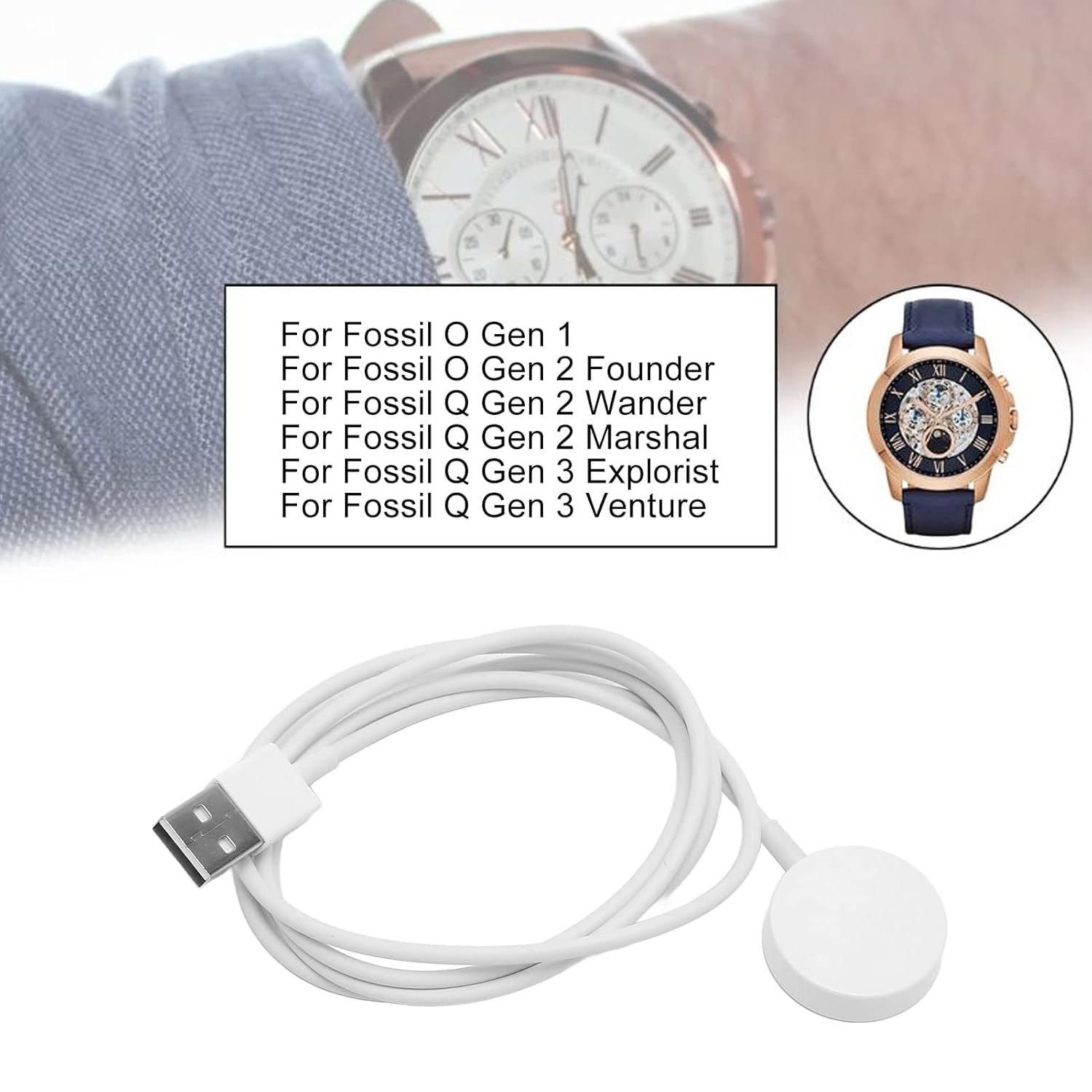 Diyeeni Charger 1 2 3 3.3ft USB Smartwatch Charging Cable Magnetic Charger for Q 1 2 Wander Marshal White - View 2 of 9