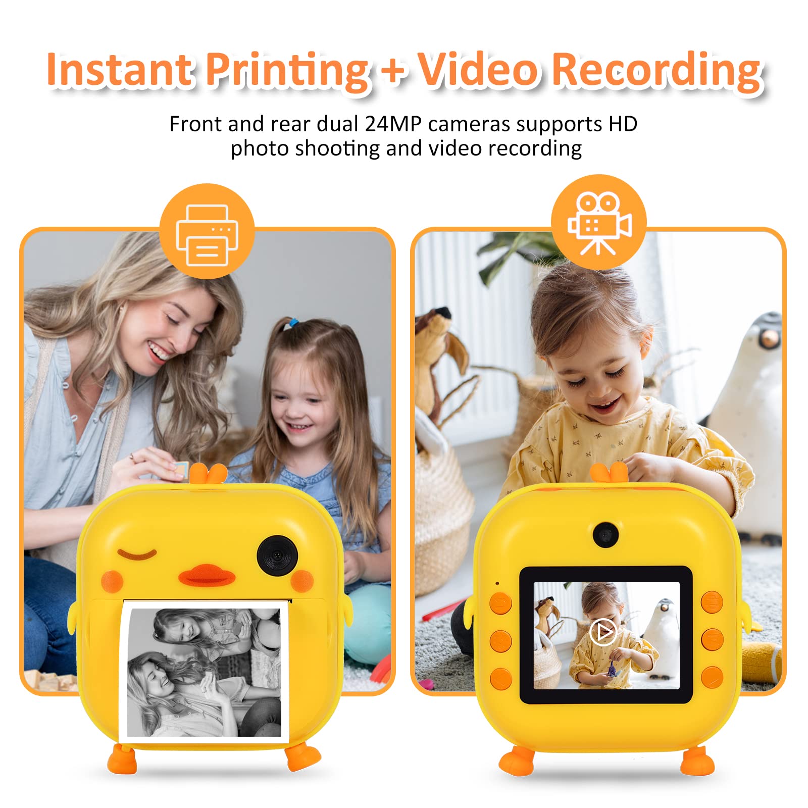 AURTEC Instant Camera for Kids - Mini Thermal Printing, No Ink Required, 48MP Dual, 1080P HD Video, 32G TF Card, 3 Print Paper, 2.4 Inch Color - View 2 of 6