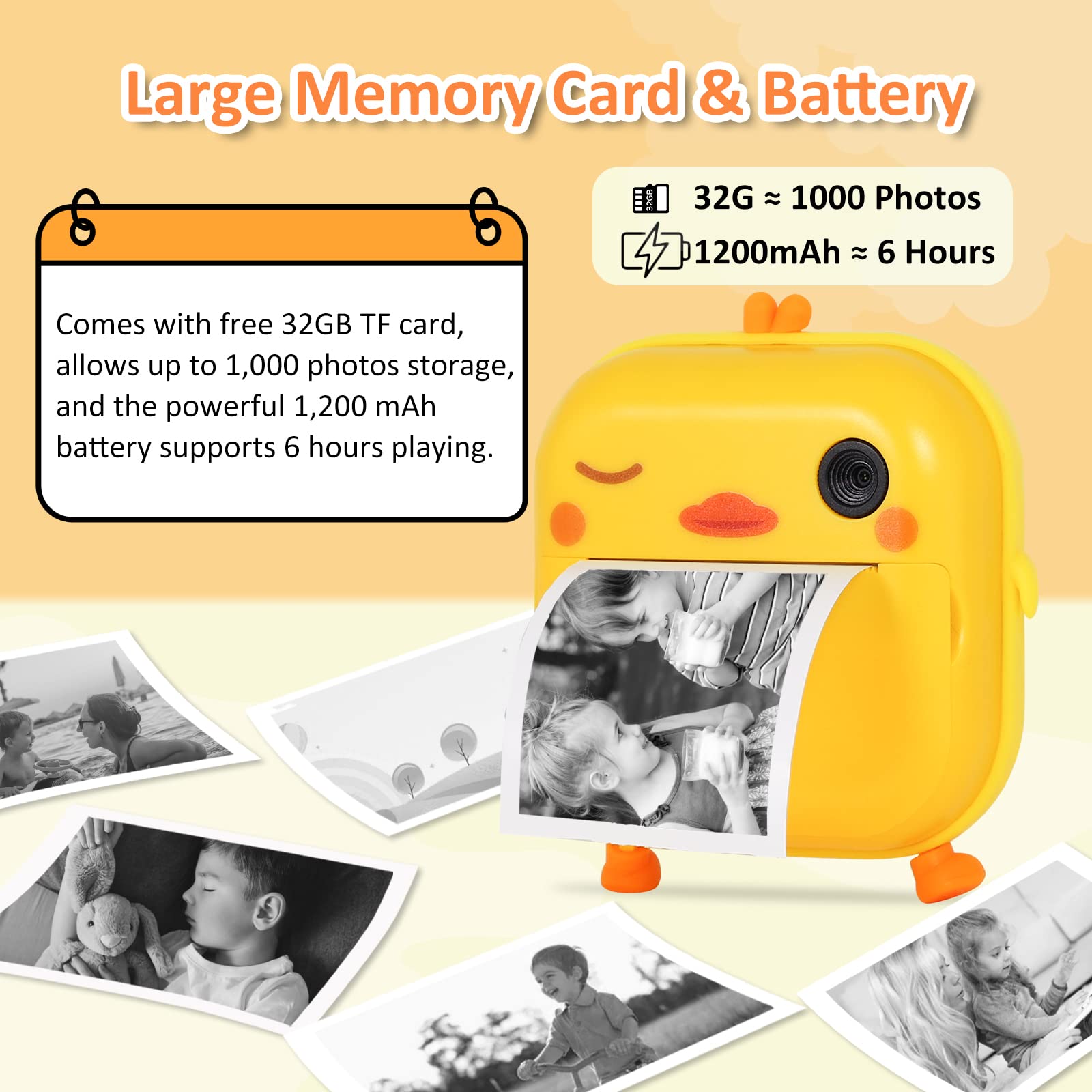 AURTEC Instant Camera for Kids - Mini Thermal Printing, No Ink Required, 48MP Dual, 1080P HD Video, 32G TF Card, 3 Print Paper, 2.4 Inch Color - View 3 of 6