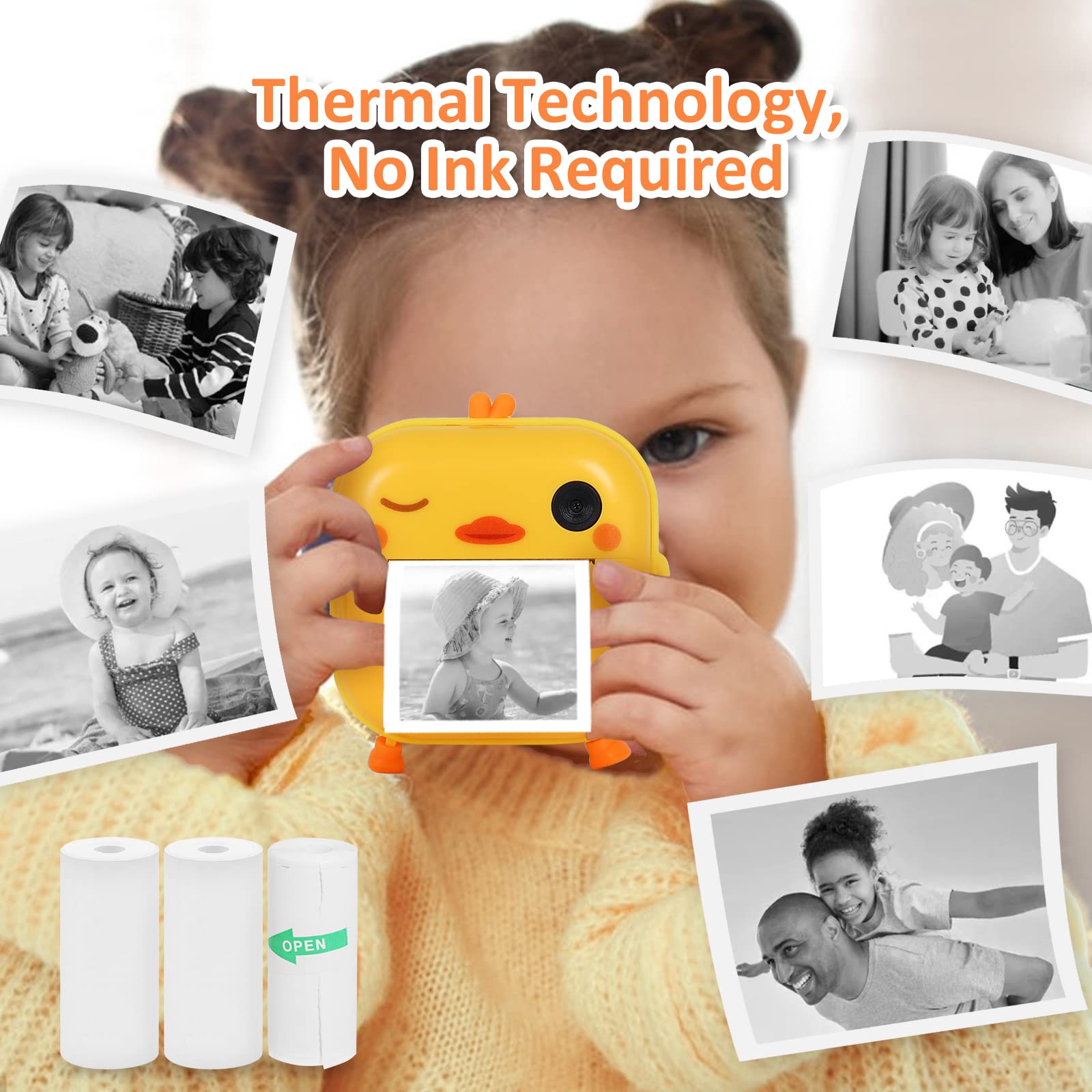 AURTEC Instant Camera for Kids - Mini Thermal Printing, No Ink Required, 48MP Dual, 1080P HD Video, 32G TF Card, 3 Print Paper, 2.4 Inch Color - View 4 of 6