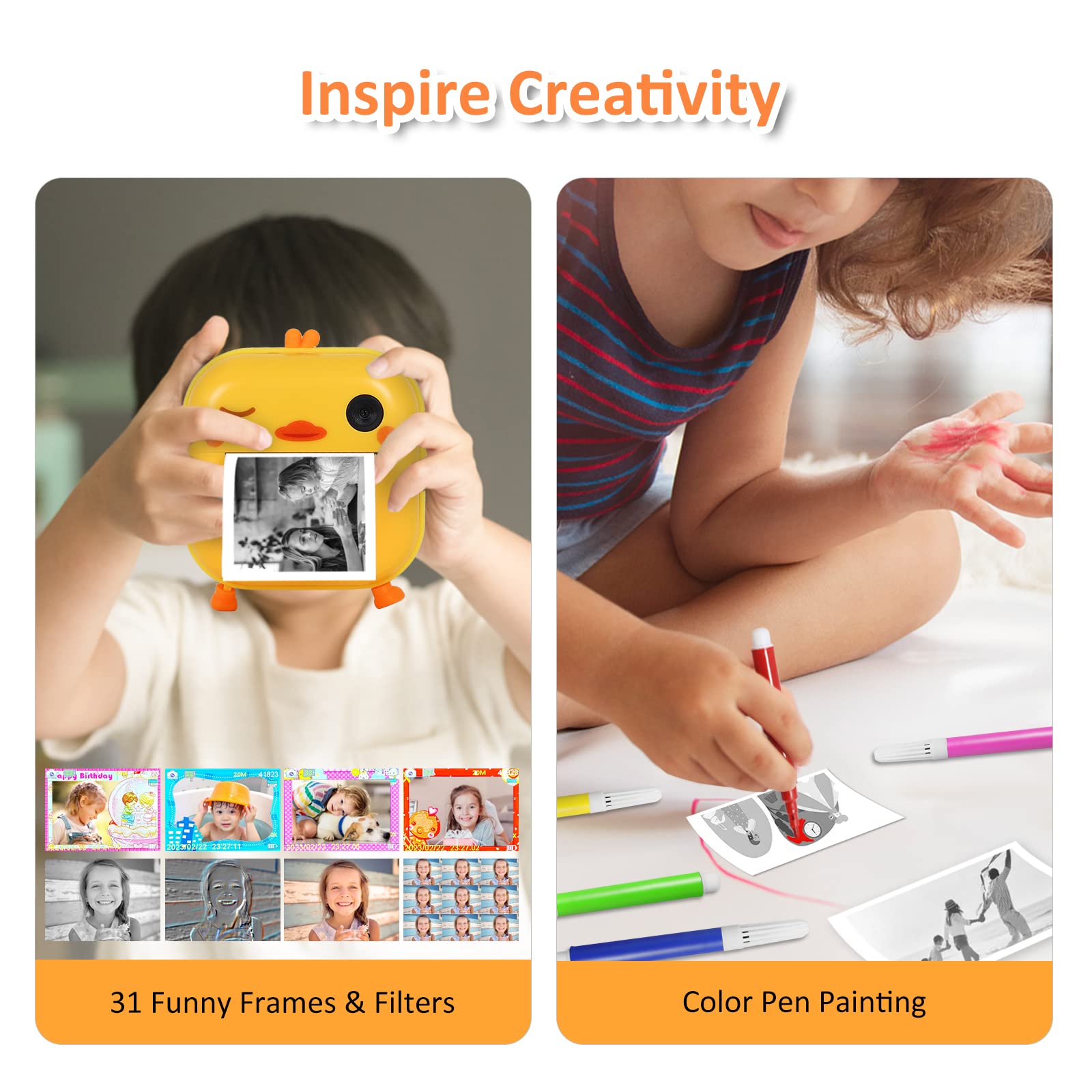 AURTEC Instant Camera for Kids - Mini Thermal Printing, No Ink Required, 48MP Dual, 1080P HD Video, 32G TF Card, 3 Print Paper, 2.4 Inch Color - View 5 of 6