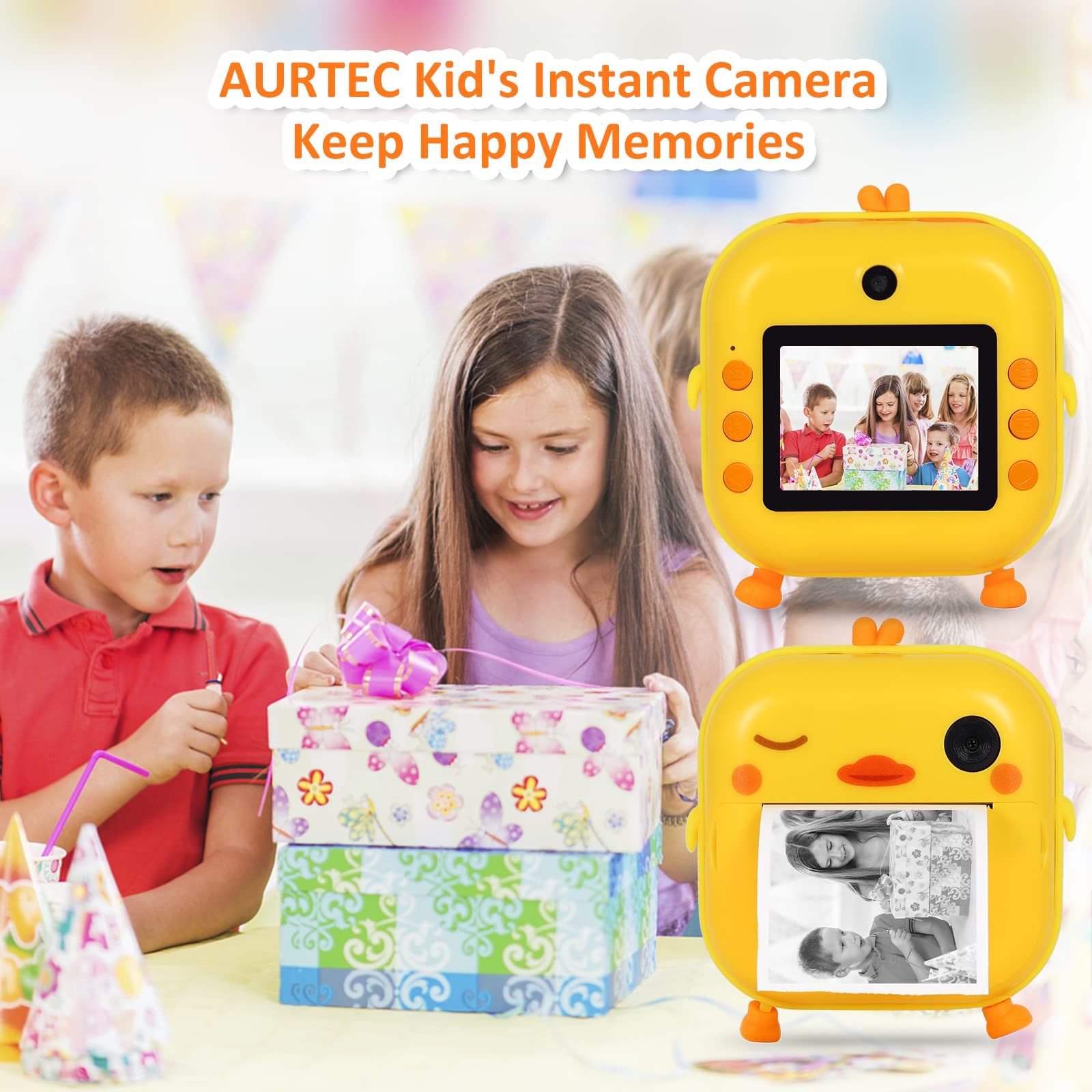 AURTEC Instant Camera for Kids - Mini Thermal Printing, No Ink Required, 48MP Dual, 1080P HD Video, 32G TF Card, 3 Print Paper, 2.4 Inch Color - View 6 of 6