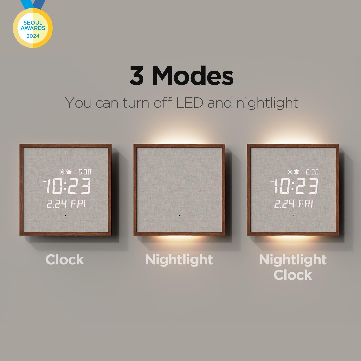 mooas Mooas Wooden Frame LED Silent Wall Clock with Remote Backlit Nightlight Modern Digital Display Sunrise Alarm Melody for Bedroom Living Room - View 4 of 9
