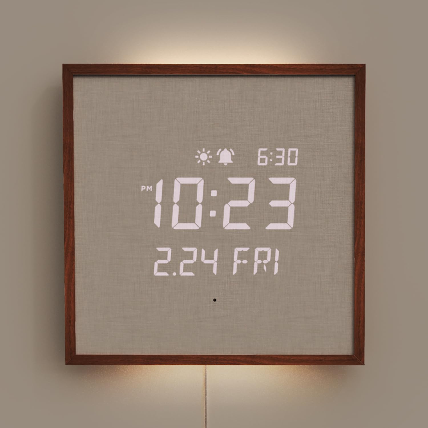 mooas Mooas Wooden Frame LED Silent Wall Clock with Remote Backlit Nightlight Modern Digital Display Sunrise Alarm Melody for Bedroom Living Room