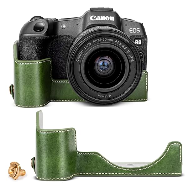Rieibi Rieibi R8 Half Case Handmade PU Leather Camera Protection Case for Canon EOS R8 in Green