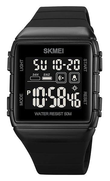 FANMIS FANMIS Mens Military Digital Watch 50M Water Resistant with 7 Color LED Backlight Black Sports Style