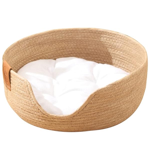 Ipetboom Ipetboom Woven Cat Bed Warm Cute Sleeping Nest Basket Soft Litter Mat Cushion for Pets to Sharpen Claws 13.4x5.1 Inches