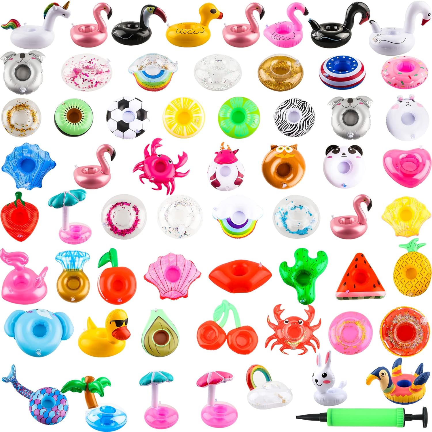 Sonarun Sonarun 60 Pack Inflatable Drink Holders for Pool Beach Party with Air Pump Durable Cup Coasters for Summer Fun