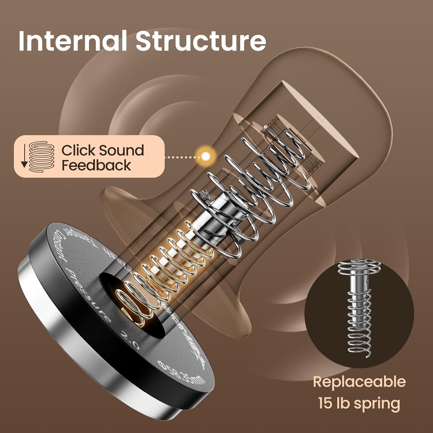 MHW-3BOMBER MHW-3BOMBER 51mm Espresso Tamper with Spring Loaded Design and Sound Feedback for Perfect Coffee Extraction Compatible with 51mm Portafilter - View 4 of 7