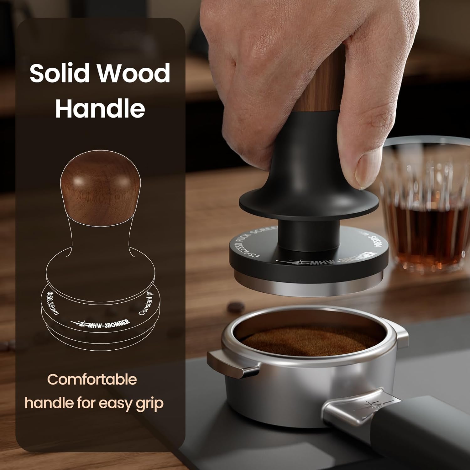 MHW-3BOMBER MHW-3BOMBER 51mm Espresso Tamper with Spring Loaded Design and Sound Feedback for Perfect Coffee Extraction Compatible with 51mm Portafilter - View 6 of 7