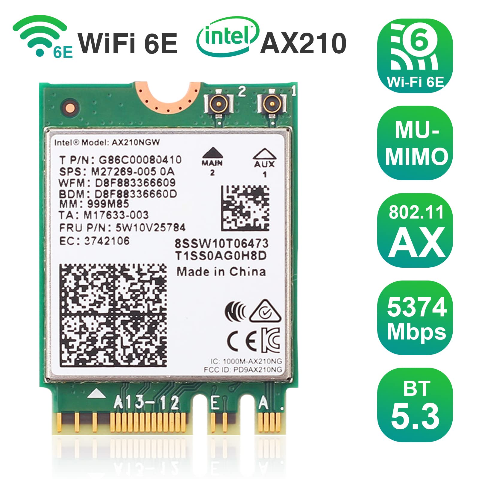 EDUP AX210HMW WiFi Card Wi-Fi 6E Mini PCIE Tri-Band Wireless Module Laptop Adapter Bluetooth 5.3 MU-MIMO Supports Windows 11 10 Linux - View 2 of 8