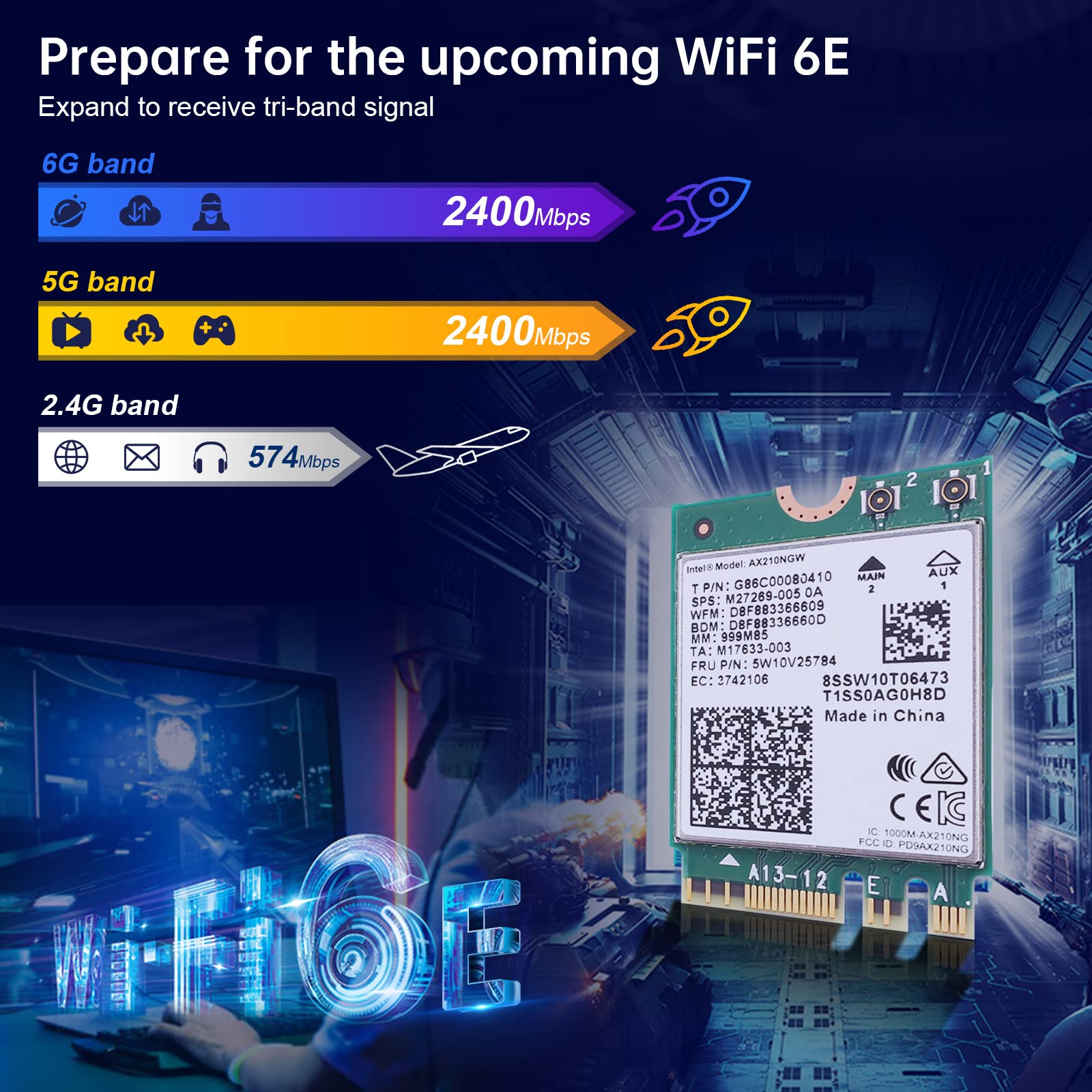 EDUP AX210HMW WiFi Card Wi-Fi 6E Mini PCIE Tri-Band Wireless Module Laptop Adapter Bluetooth 5.3 MU-MIMO Supports Windows 11 10 Linux - View 3 of 8