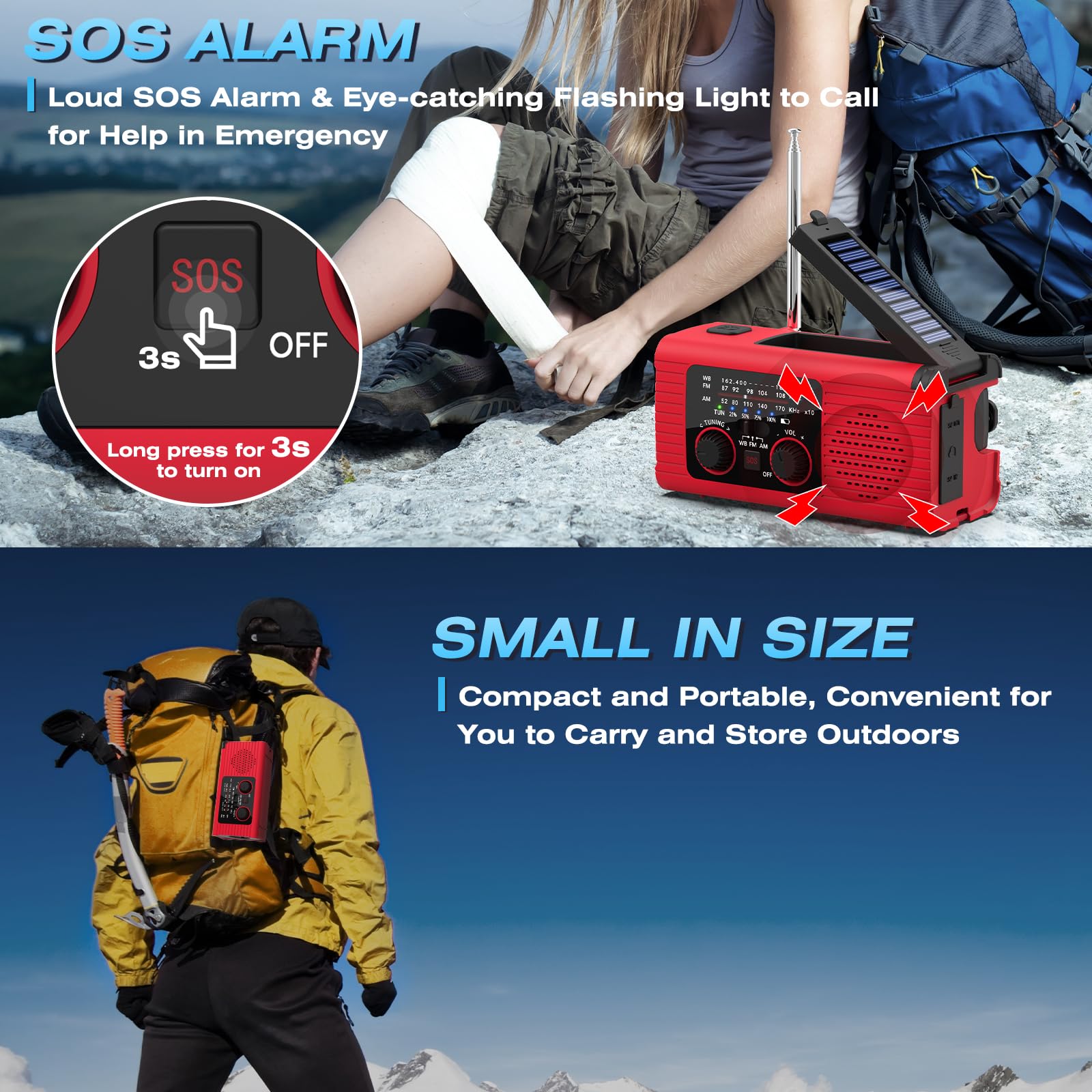 Nitigo NITIGO Emergency Weather Radio Solar Hand Crank USB NOAA Alert AM FM LED Flashlight Reading Lamp SOS Alarm for Outdoor Indoor Use - View 5 of 9