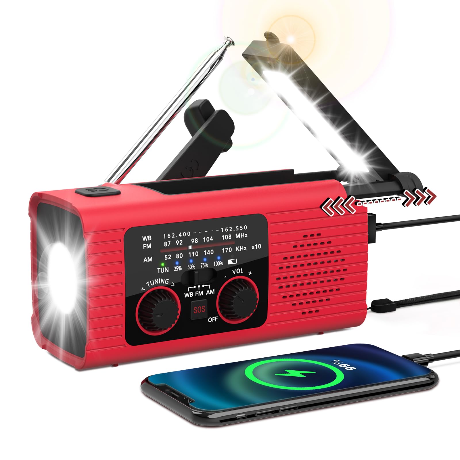 Nitigo NITIGO Emergency Weather Radio Solar Hand Crank USB NOAA Alert AM FM LED Flashlight Reading Lamp SOS Alarm for Outdoor Indoor Use