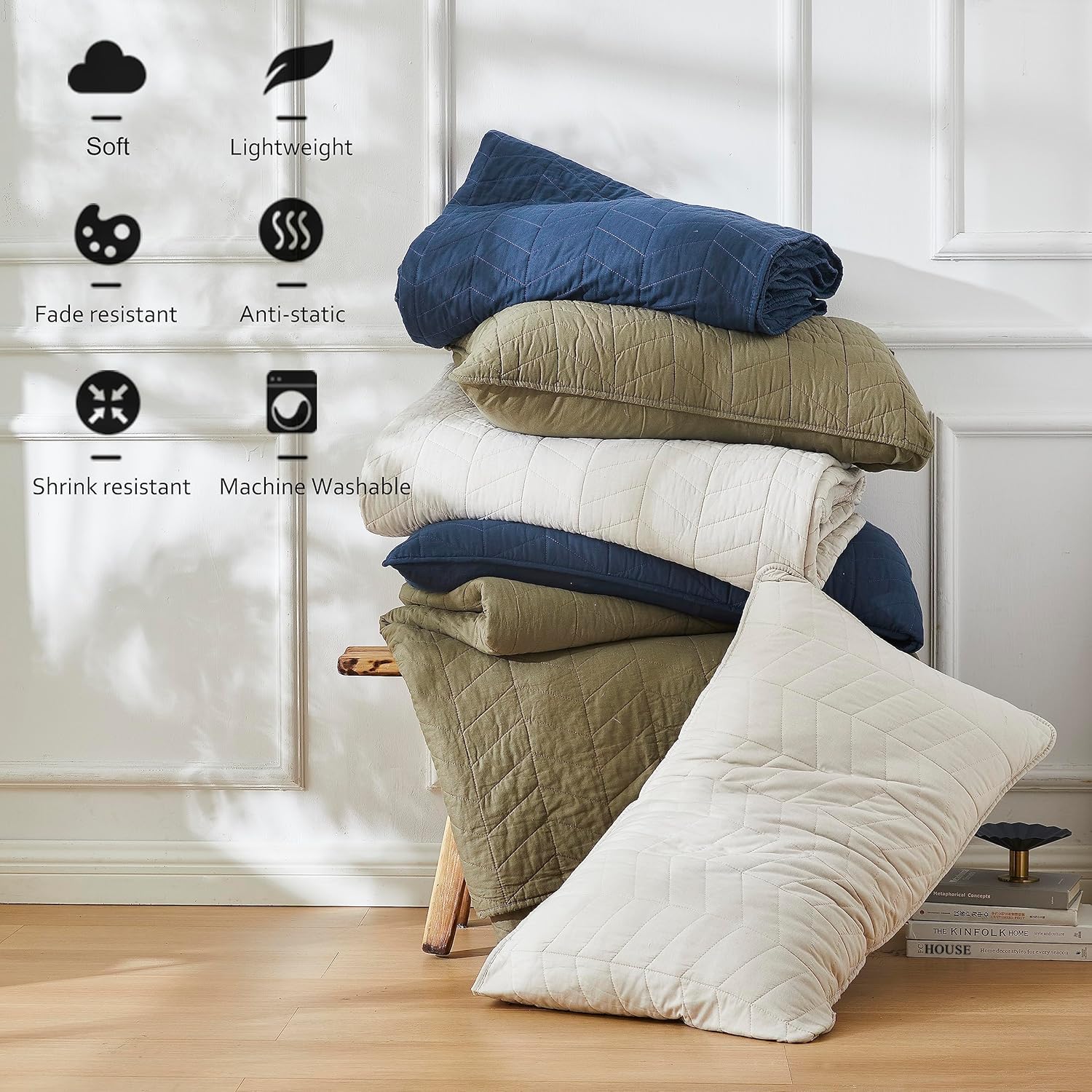 palassio Palassio Beige Cotton King Size Quilt Bedding Set with Pillow Shams Lightweight Soft Bedspread Coverlet Tan Cream Comforter 3 Pieces 106x96 inches - View 6 of 9