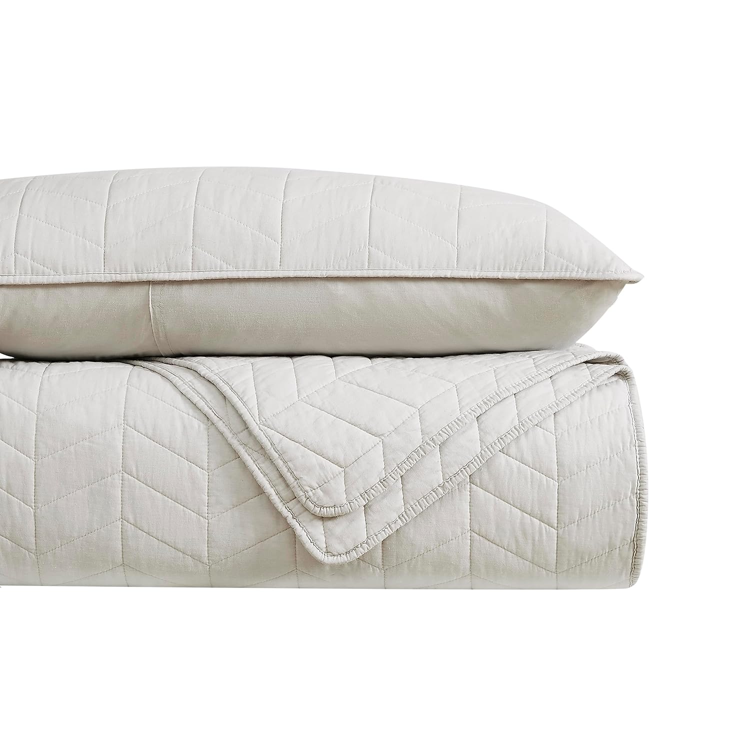 palassio Palassio Beige Cotton Quilt Queen Size Bedding Set with Pillow Shams Lightweight Soft Bedspread Coverlet Tan Cream Quilted Comforter 3 Pieces 90x96 inches - View 7 of 9