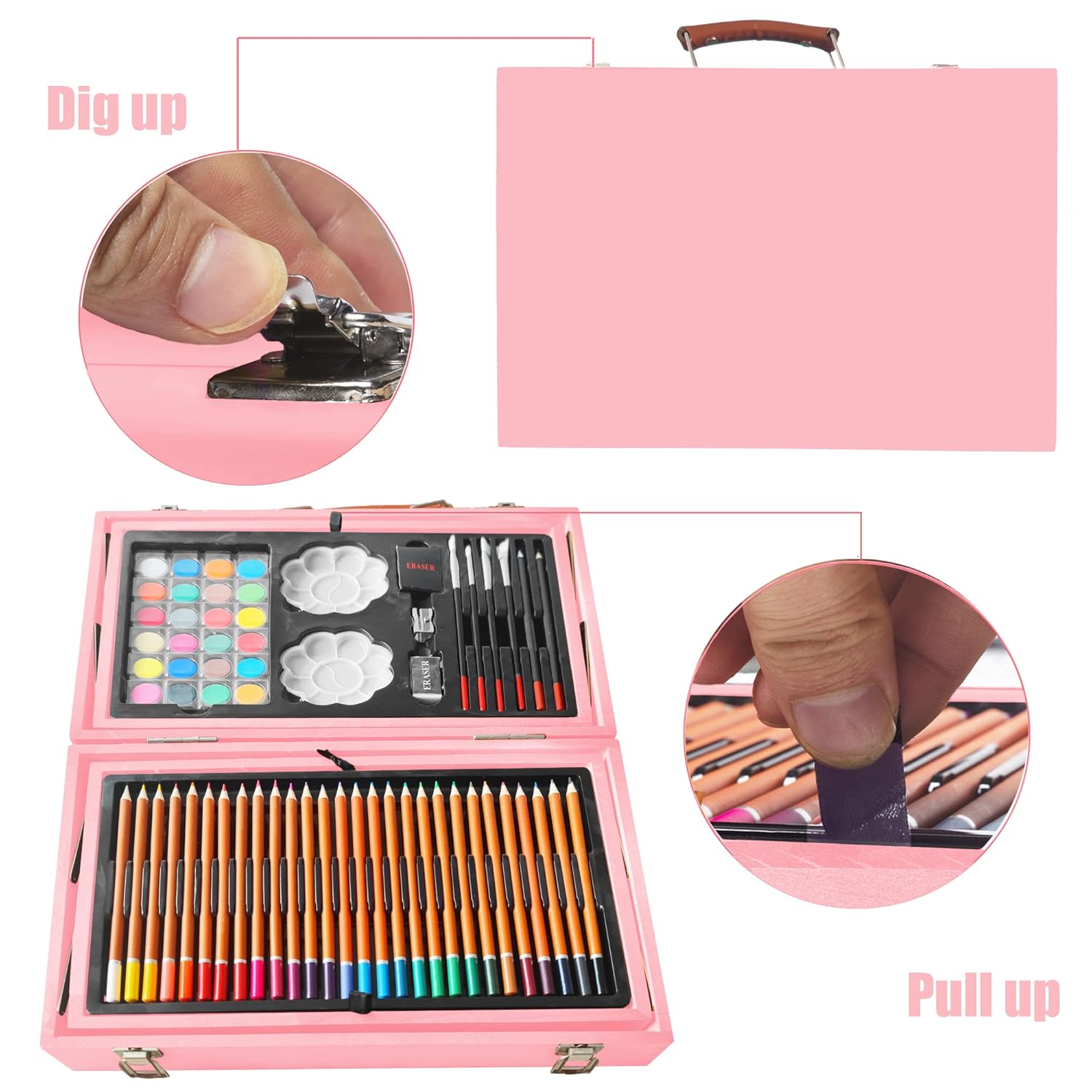 KINSPORY KINSPORY 139 Pack Art Supplies Painting Drawing Kit with Sketch Pads Colored Pencils Oil Pastels Watercolor Paints Gift for Kids Artists Rose Pink - View 3 of 9