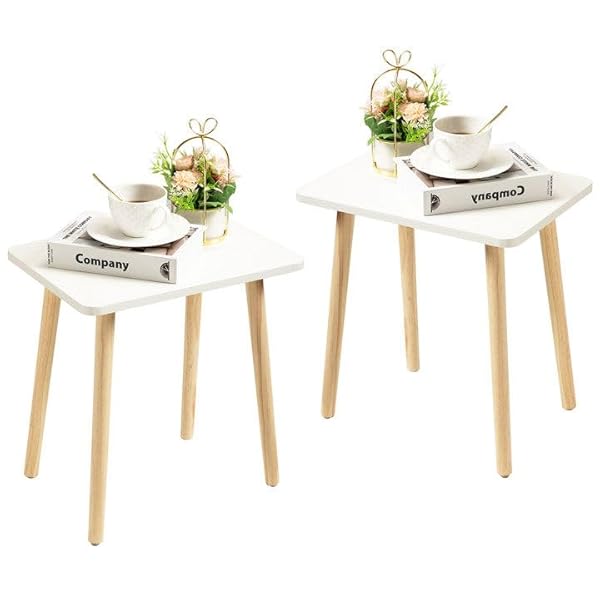 FORAOFUR FORAOFUR White End Tables Set of 2 Small Accent Tables for Living Room Boho Style with Wooden Legs Easy Assembly
