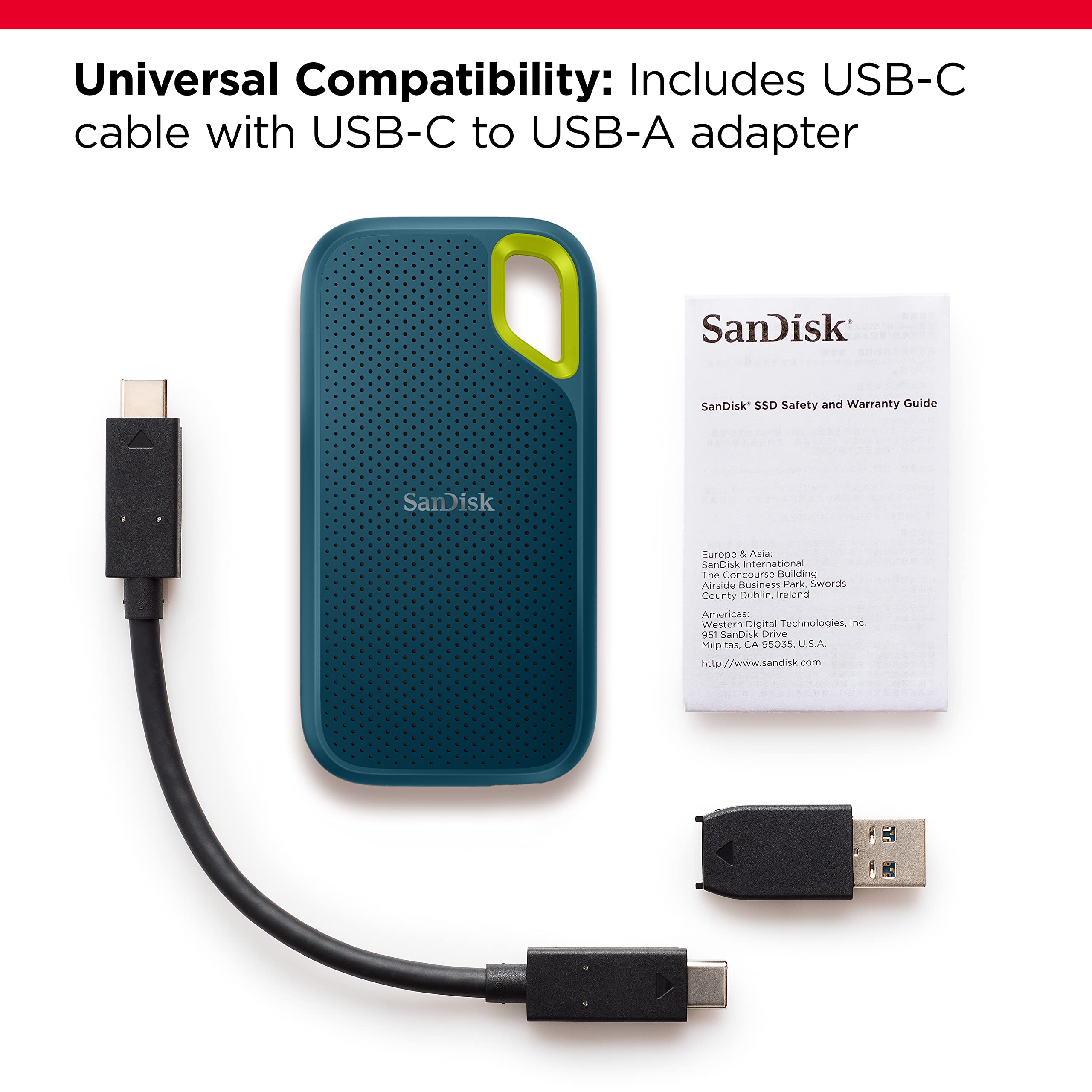 Sandisk SanDisk 2TB Extreme Portable SSD Up to 1050MBs USB-C IP65 Water Resistant External Solid State Drive SDSSDE61-2T00-G25M - View 3 of 6