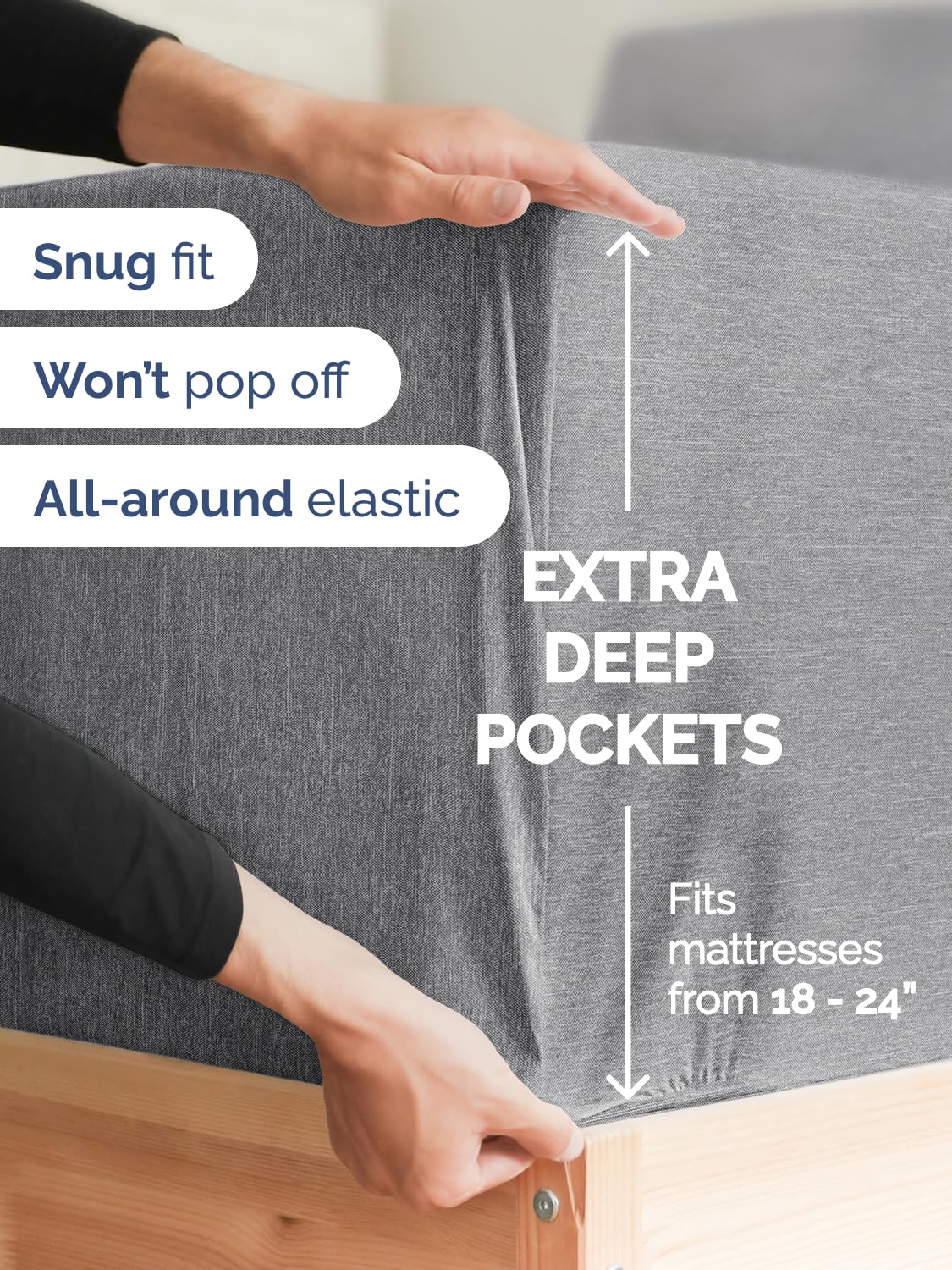 CGK Unlimited Extra Deep King Sheet Set 6 Piece Breathable Cooling Hotel Luxury Bedding with 18-24 Inch Pockets Super Soft Wrinkle Free Heathered Grey - View 3 of 8