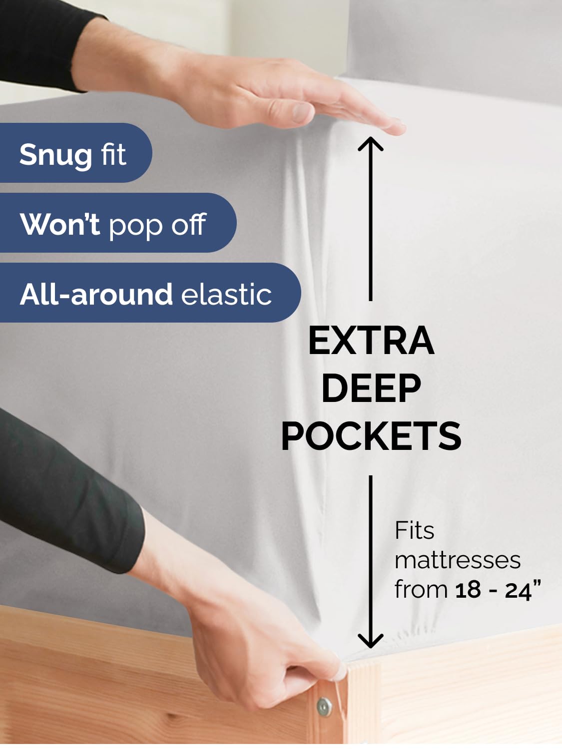 CGK Unlimited Extra Deep Full Sheet Set 6 Piece Breathable Cooling Sheets Hotel Luxury Bedding Set 18-24 Inch Pockets Super Soft Wrinkle Free French Grey - View 3 of 9