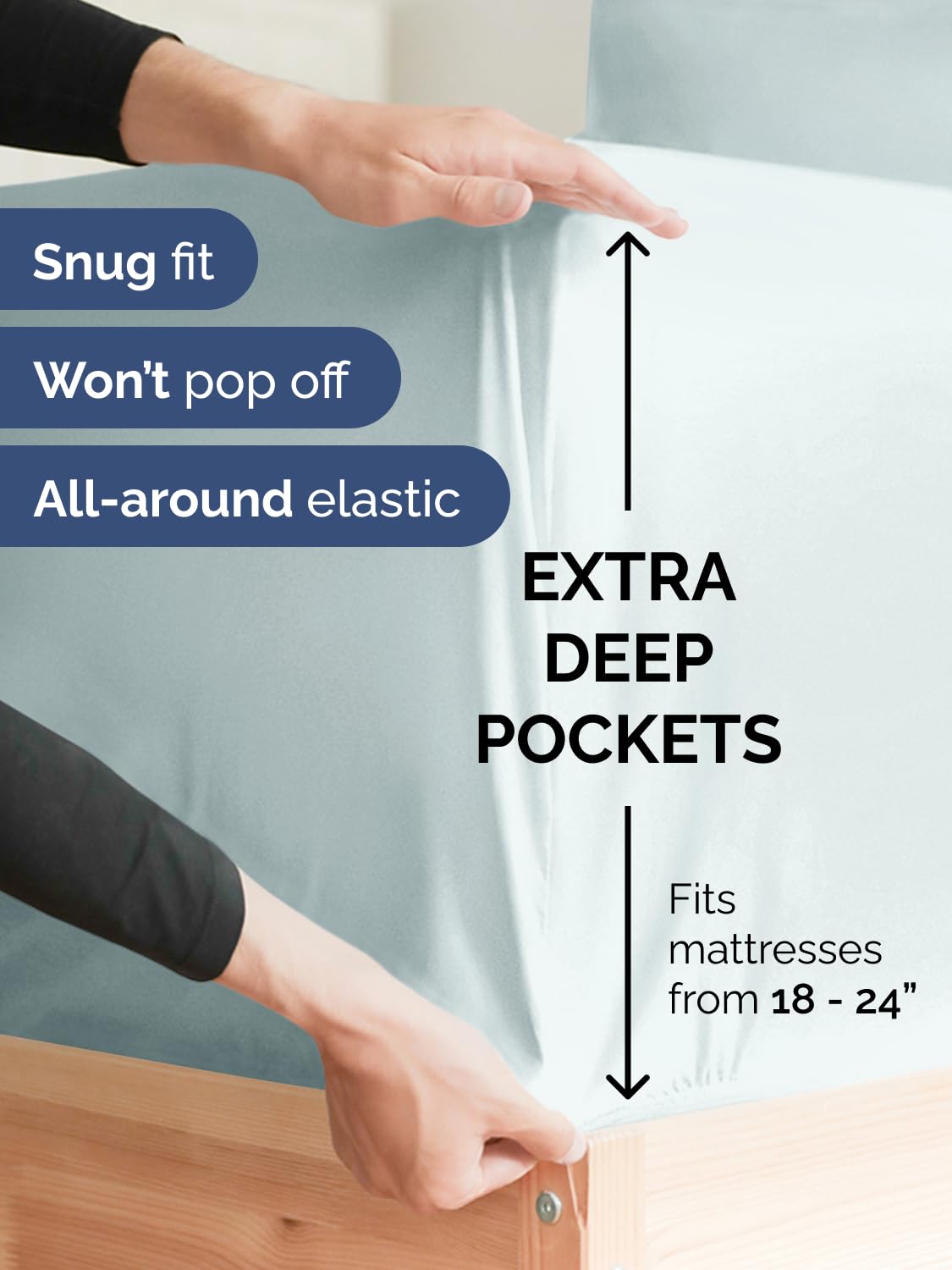 CGK Unlimited Extra Deep Cal King Sheet Set 6 Piece Breathable Cooling Hotel Luxury Bedding Easy Fit Super Soft Wrinkle Free Ice Blue Cal King Size - View 3 of 8