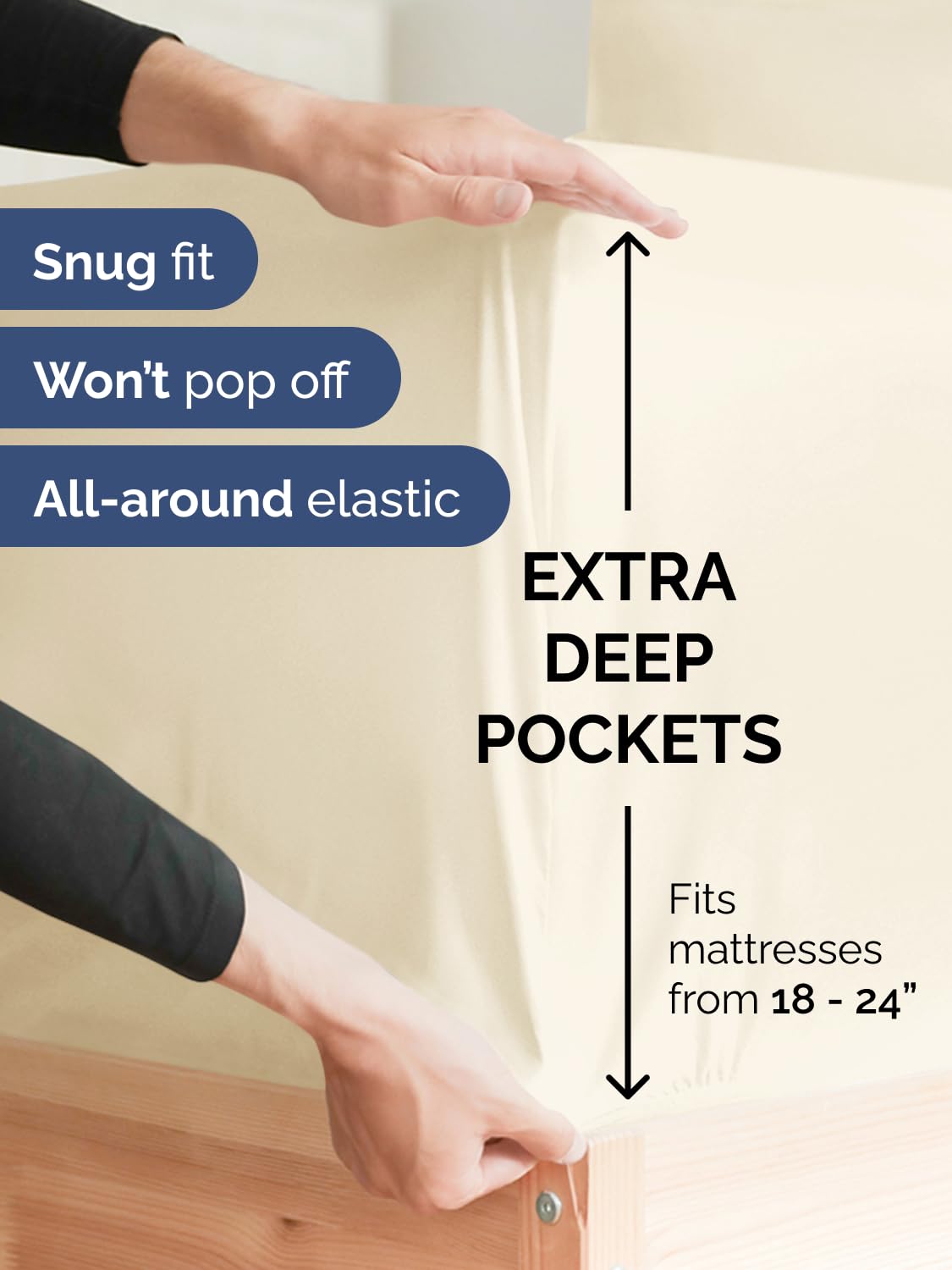 CGK Unlimited Extra Deep Queen Sheet Set 6 Piece Breathable Cooling Hotel Luxury Bedding with 18-24 Inch Pockets Easy Fit Super Soft Off White - View 3 of 9