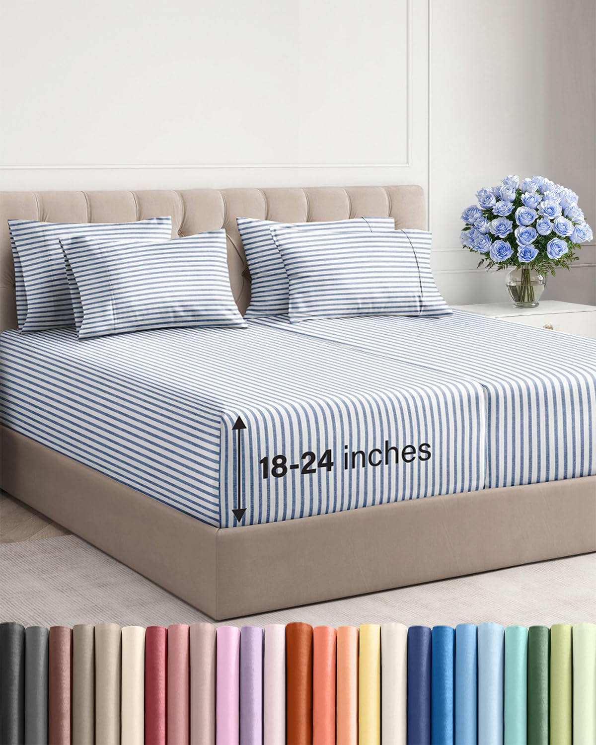 CGK Unlimited Extra Deep Queen Sheet Set 6 Piece Breathable Cooling Hotel Luxury Bedding with 18-24 Inch Pockets Easy Fit Super Soft Off White - View 9 of 9