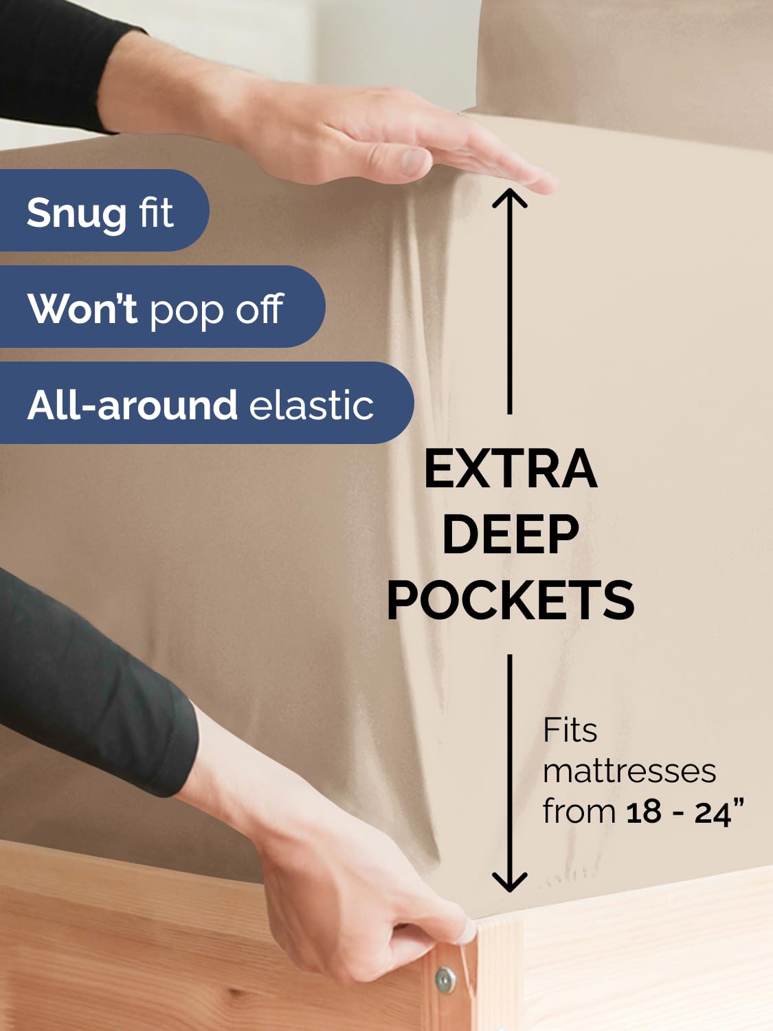 CGK Unlimited Extra Deep King Sheet Set 6 Piece Breathable Cooling Hotel Luxury Bedding with 18-24 Inch Pockets Super Soft Wrinkle Free Wheat Color - View 3 of 8