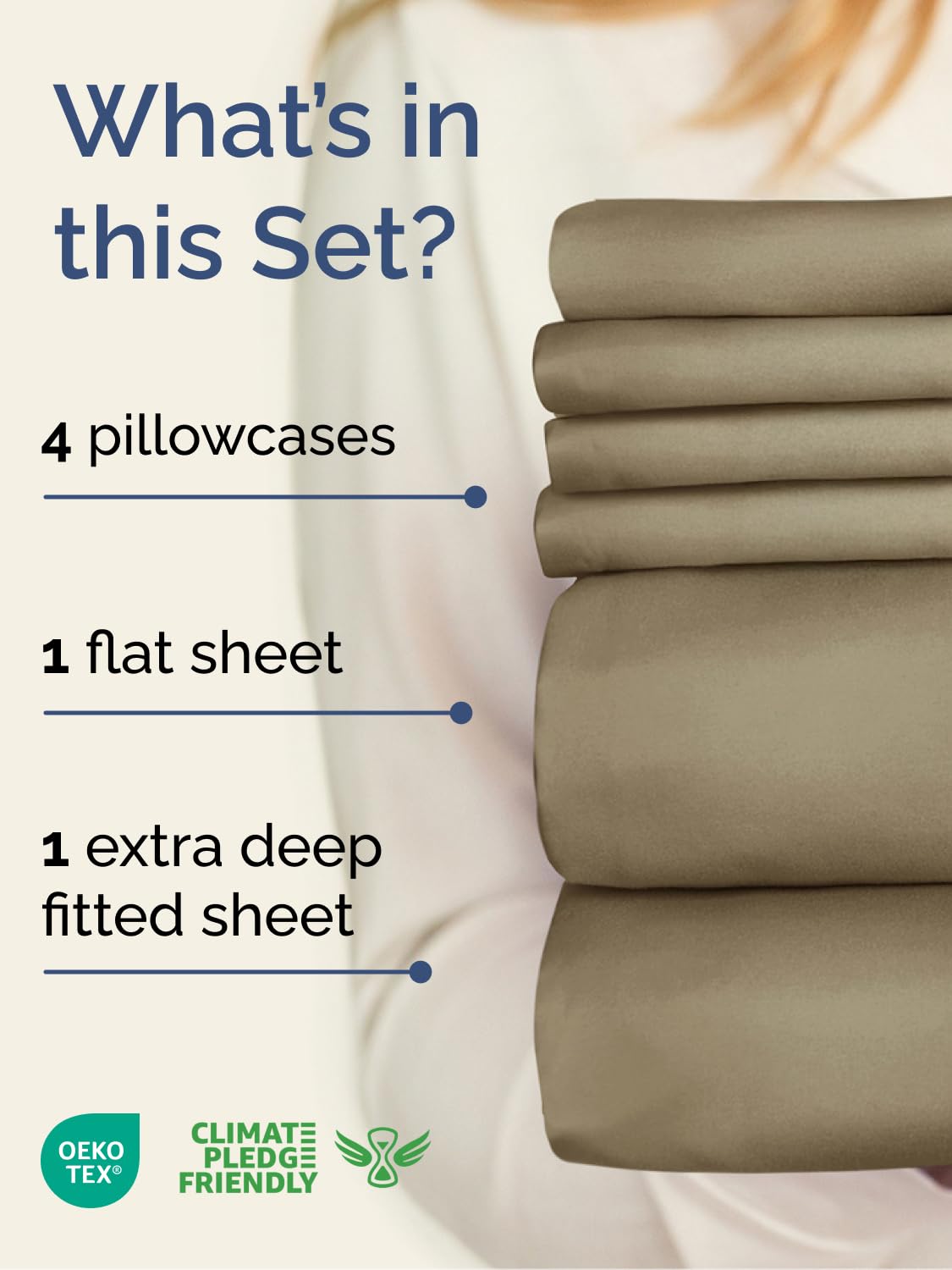 CGK Unlimited Extra Deep Queen Sheet Set 6 Piece Breathable Cooling Hotel Luxury Bedding with 18-24 Inch Pockets Soft Wrinkle Free Khaki Queen Size - View 2 of 9