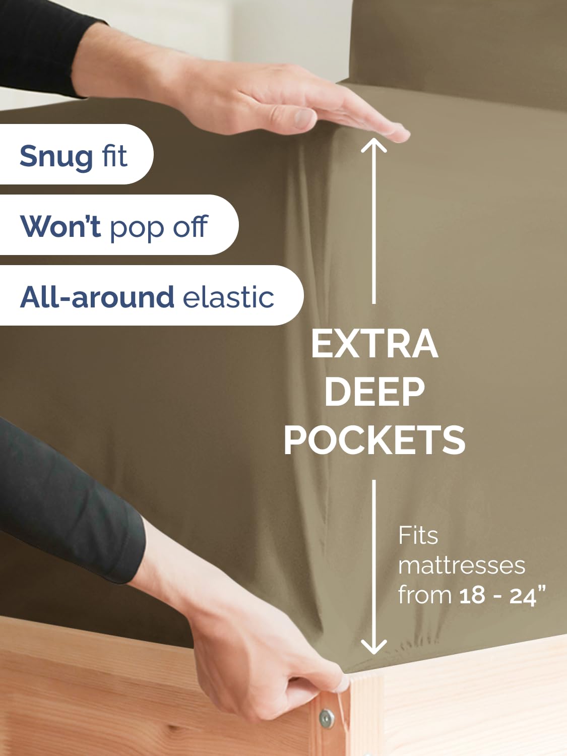 CGK Unlimited Extra Deep Queen Sheet Set 6 Piece Breathable Cooling Hotel Luxury Bedding with 18-24 Inch Pockets Soft Wrinkle Free Khaki Queen Size - View 3 of 9