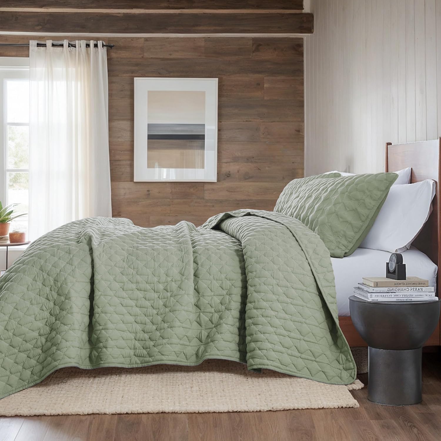 WDCOZY WDCOZY Sage Green King Size Quilt Bedding Set Lightweight Soft Bedspread with Pillow Shams All Season 3 Pieces 104x90 inches - View 5 of 9
