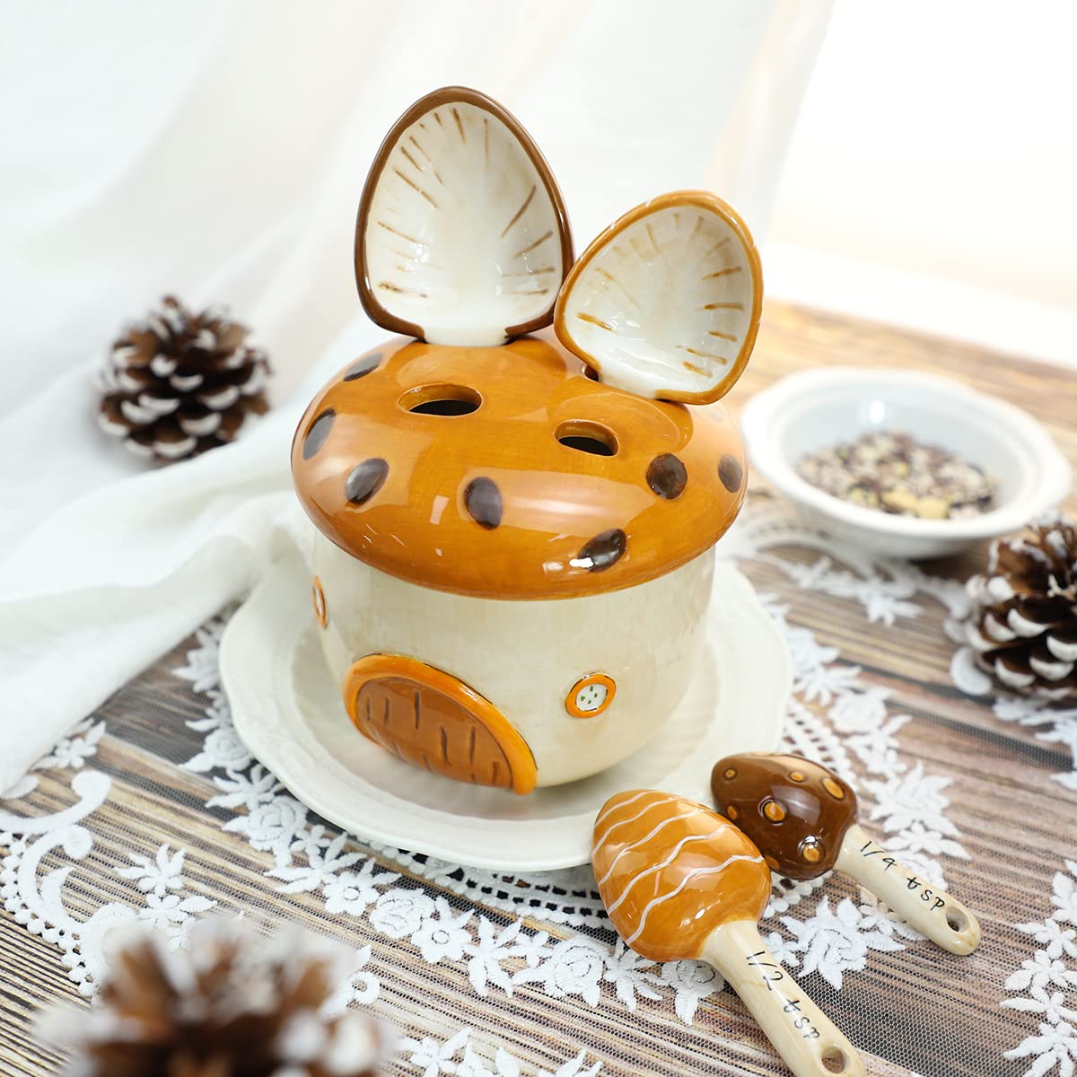 Sizikato Sizikato 4pcs Porcelain Measuring Spoons Cartoon Mushroom House Design for Kitchen Use - View 3 of 9