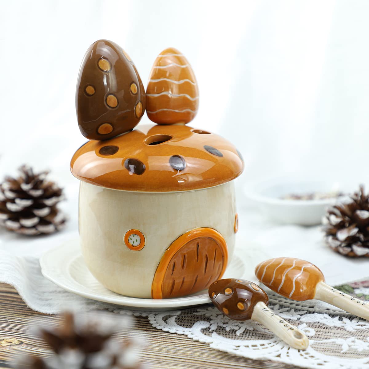 Sizikato Sizikato 4pcs Porcelain Measuring Spoons Cartoon Mushroom House Design for Kitchen Use - View 4 of 9