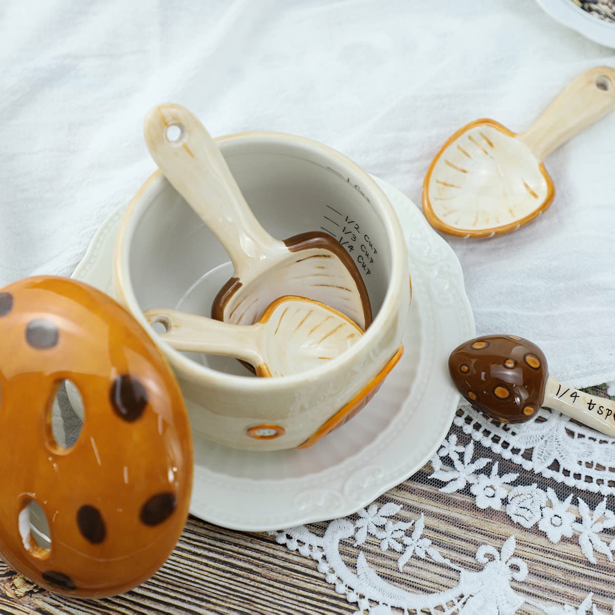 Sizikato Sizikato 4pcs Porcelain Measuring Spoons Cartoon Mushroom House Design for Kitchen Use - View 6 of 9