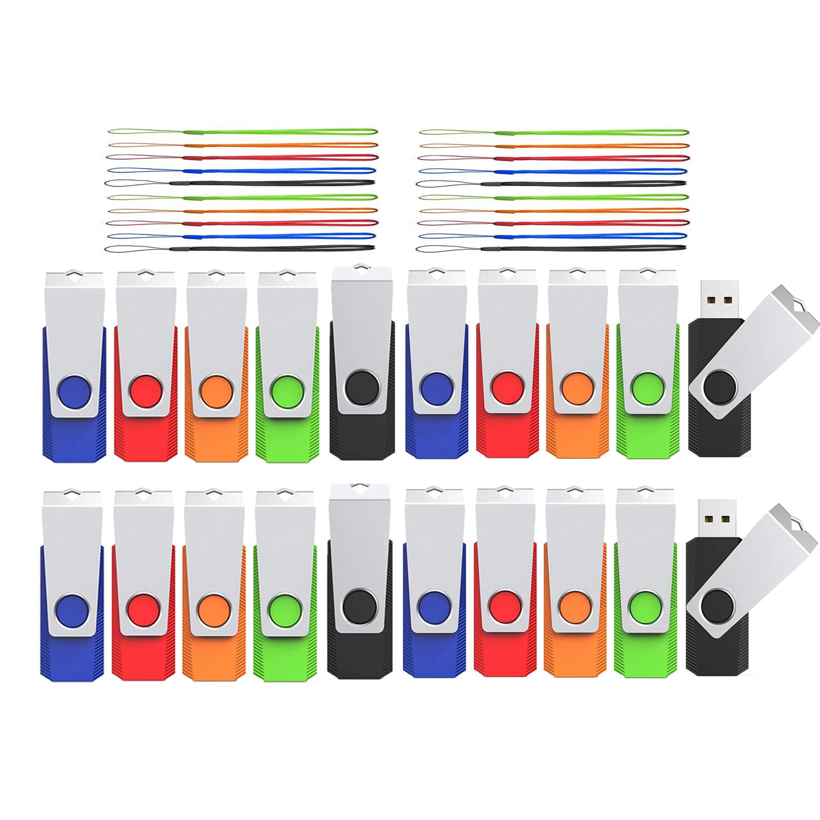 Wooolken 4GB Flash Drive 20 Pack Wooolken USB 2.0 Memory Stick for Data Storage and Backup in Mixed Colors